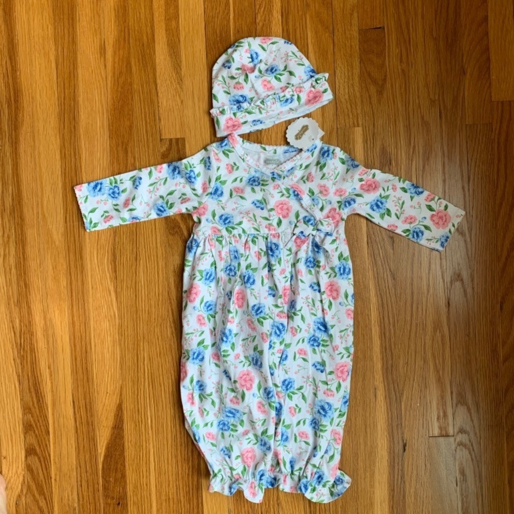 Brand New Baby Convertible Gown with Hat Set